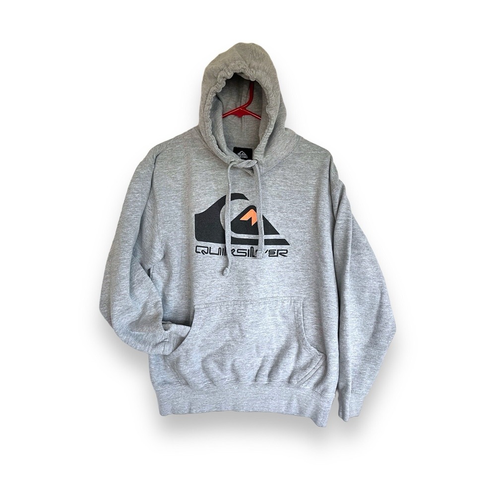 Vintage Quicksilver Y2K Gray Big Logo Rare Pullover Hoodie Surf Skate Mens Sz M